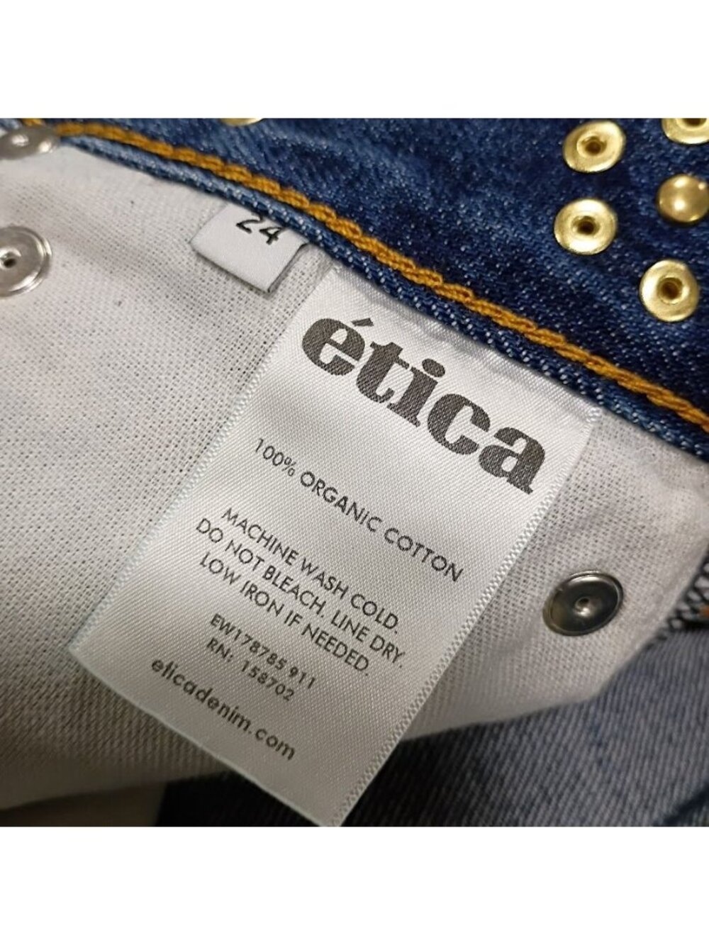 Ética Womens Denim Mini Skirt Blue Size 24 Organic Cotton Studded Frayed Hem New - Picture 6 of 15